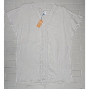 Kona Sol White V-Neck Gauze Coverup Medium